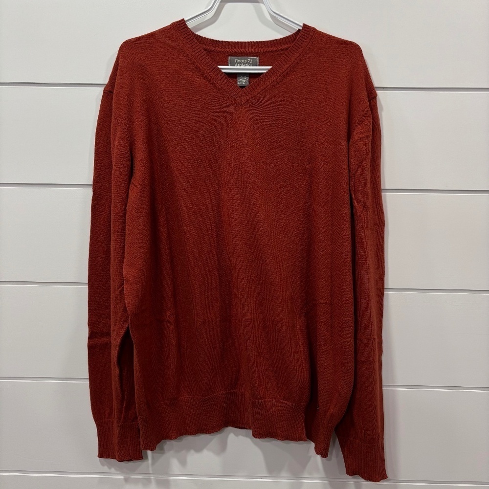 Roots 73 Athletics orange wool blend v-neck wool blend sweater size XL
